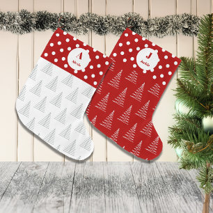 Christmas Dots & White Trees Custom Name Large Christmas Stocking