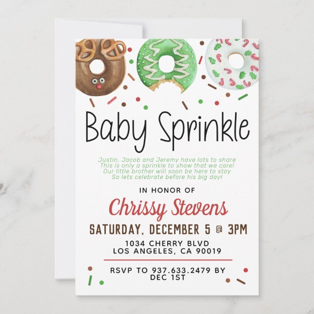 Christmas Doughnut Baby Sprinkle Shower Invitation (Front)