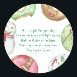 Christmas doughnut cookies. Prayer candle label<br><div class="desc">Winter Baby Shower. Christmas cookies with sprinkles,  doughnuts with sprinkles. Santa baby shower them.</div>