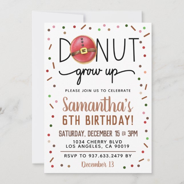Christmas Doughnut Grow Up Birthday Invitation (Front)