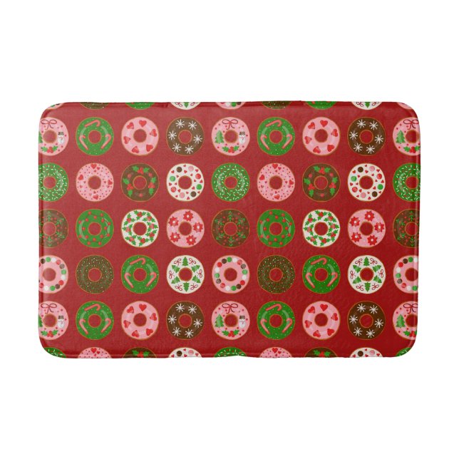 Christmas Doughnut Holiday Treat Pattern Bath Mat (Front)