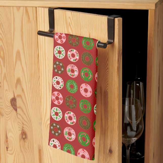 Christmas Doughnut Holiday Treat Pattern Kitchen Towel (Thirds Fold)