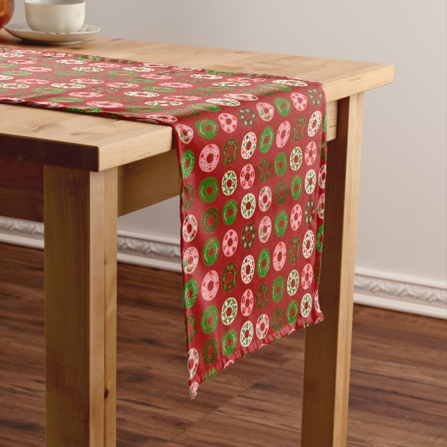 Christmas Doughnut Holiday Treat Pattern Short Table Runner (In Situ)