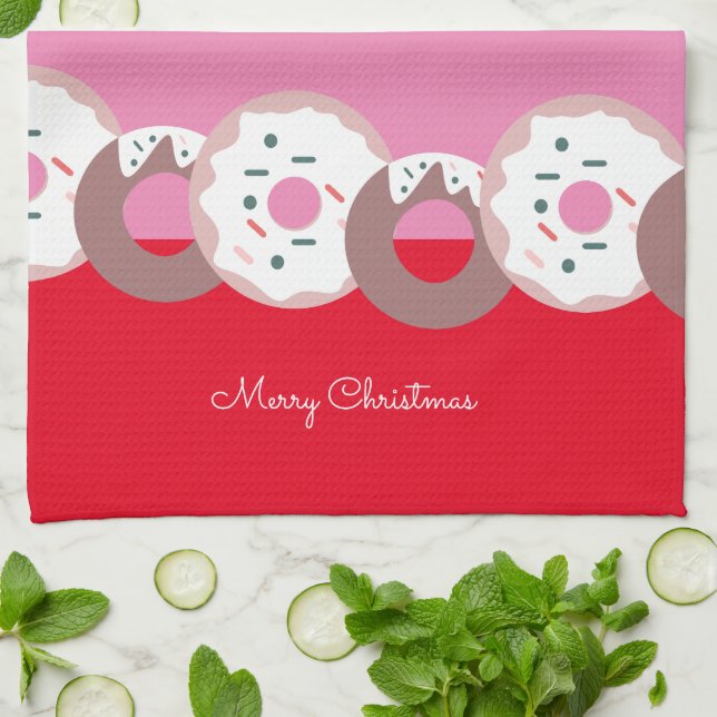 Christmas Doughnuts Sprinkles Bakery  Merry Christ Kitchen Towel (Folded)