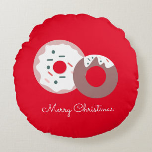 Christmas Doughnuts Sprinkles Bakery  Merry Christ Round Pillow