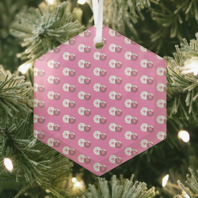 Christmas Doughnuts Sprinkles Bakery  Pink  Glass Ornament (Insitu)