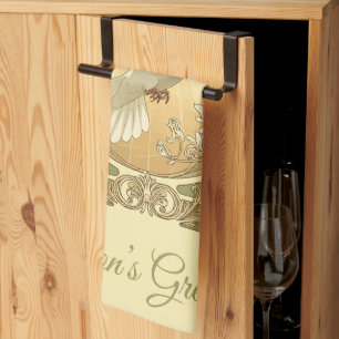 Christmas Dove Art Nouveau Aesthetic Design Kitchen Towel