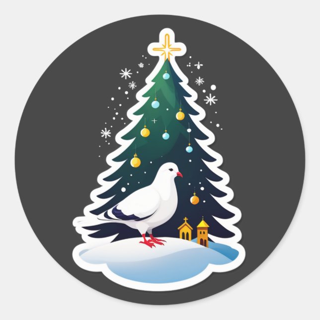 Christmas Dove by the Tree of Hope Classic Round Sticker (Front)