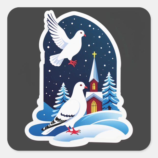 Christmas Dove by the Tree of Hope Square Sticker (Front)