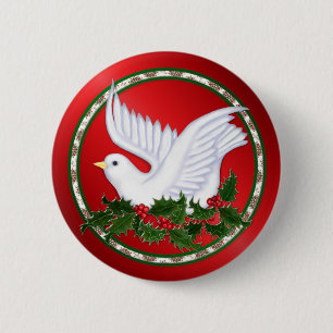 Christmas Dove & Holly 2 Inch Round Button