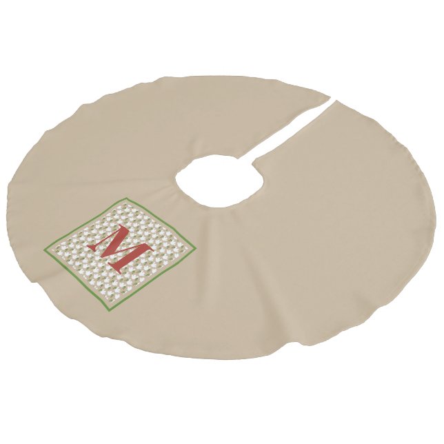 Christmas Dove Monogram Initial Peace Joy Faux Linen Tree Skirt (Angled)