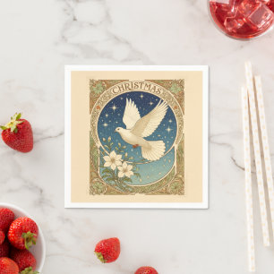 Christmas Dove With Vintage-style Decorative Panel Napkin