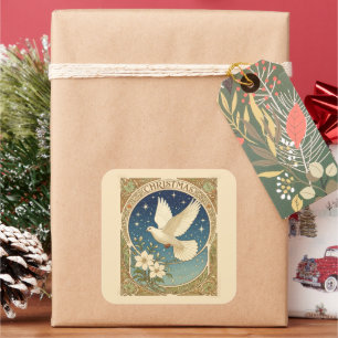 Christmas Dove With Vintage-style Decorative Panel Square Sticker