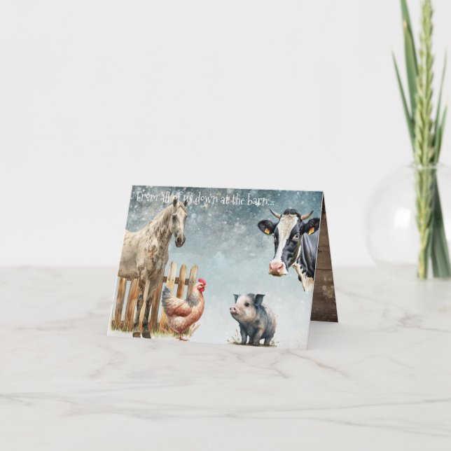 "Christmas down at the barn" Customizable Card (Front)