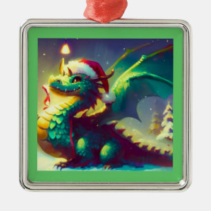 Christmas Dragon 3 Metal Ornament