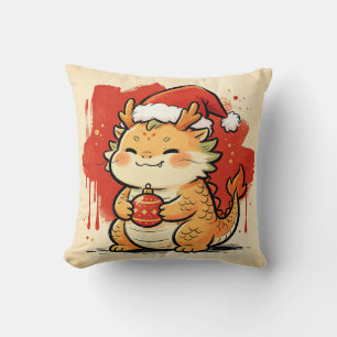 Christmas Dragon Chinese Zodiac Throw Pillow