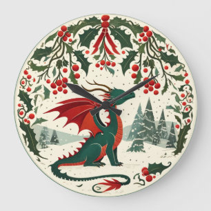 Christmas Dragon Large Clock