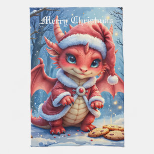 Christmas dragon, too cute to arrest, kitchen towel