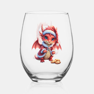 Christmas dragon, too cute to arrest,  stemless wine glass