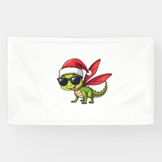 Christmas Dragonfly Santa Hat Funny Xmas Kids Banner