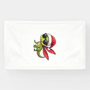 Christmas Dragonfly Santa Hat Funny Xmas Kids Banner