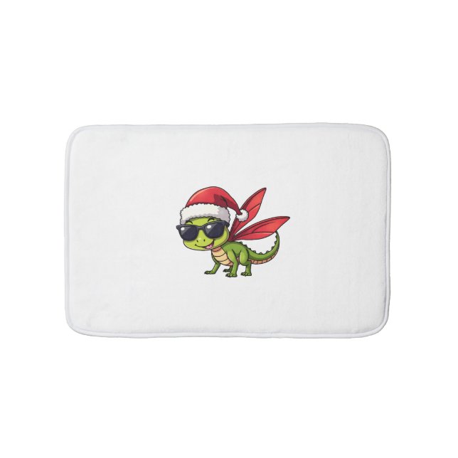 Christmas Dragonfly Santa Hat Funny Xmas Kids Bath Mat (Front)
