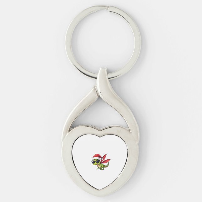 Christmas Dragonfly Santa Hat Funny Xmas Kids Keychain (Front)