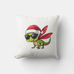 Christmas Dragonfly Santa Hat Funny Xmas Kids Throw Pillow