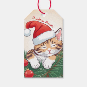 Christmas Dreams - Sleeping Kitten in Santa Hat Gift Tags