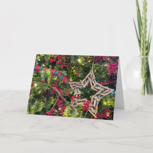 Christmas Driftwood Star on Tree Holiday Card (Front)