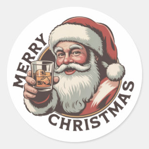 Christmas Drinking Bourbon Party Whiskey Lover Classic Round Sticker