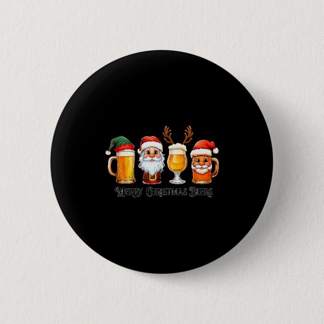 Christmas Drinking Merry Christmas Santa Beer  2 Inch Round Button (Front)