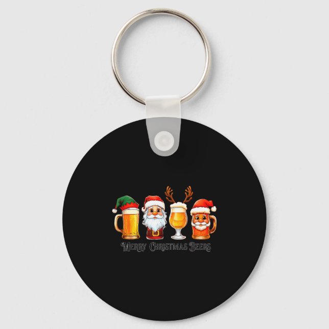 Christmas Drinking Merry Christmas Santa Beer  Keychain (Front)