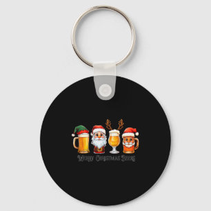 Christmas Drinking Merry Christmas Santa Beer  Keychain