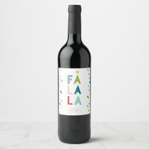 CHRISTMAS DRINKS colourful fun bright fa la la Wine Label
