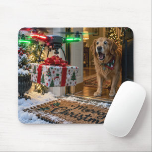 Christmas Drone Delivery with Surprised Dog Mouse Pad