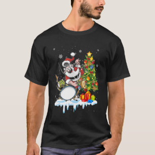 Christmas Drum And Santa Drummer Tree Xmas T-Shirt