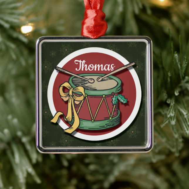 Christmas Drum With Your Name Metal Ornament (Tree)