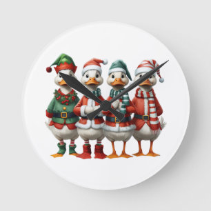 Christmas Duck Family Festive Holiday Decor Round Clock