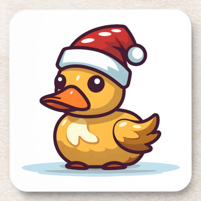 Christmas Duck in Santa hat Coaster (Front)