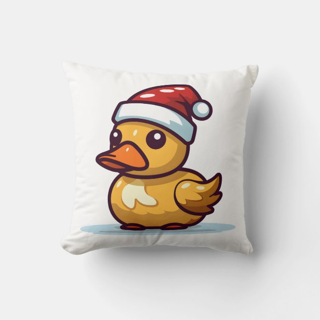Christmas Duck in Santa hat Throw Pillow (Front)