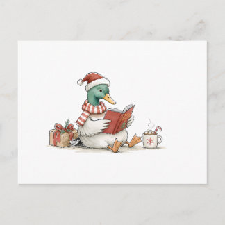 Christmas Duck Reading Book for Cozy Holiday Reade Postcard
