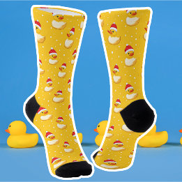 Christmas Duck Santa Cute Yellow and Red Polka Dot Socks