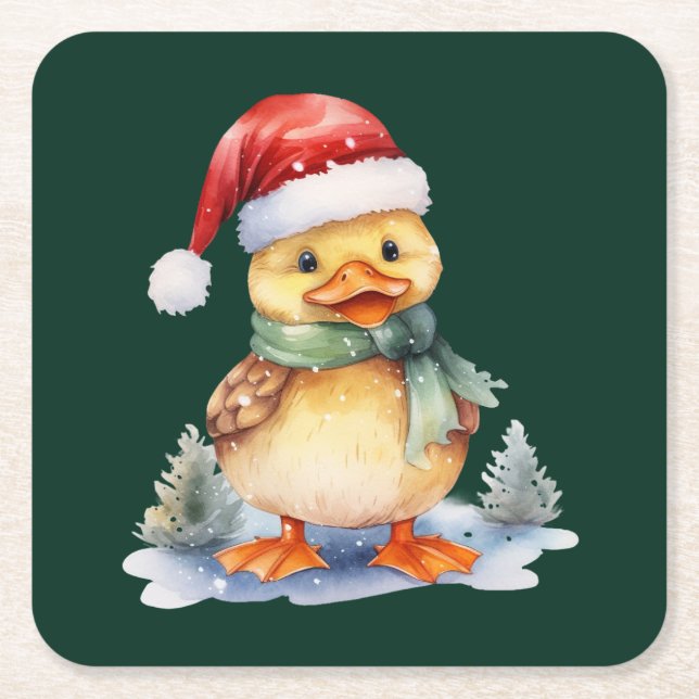 Christmas Duck Square Paper Coaster (Front)