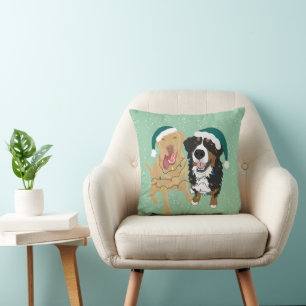 Christmas Dudley And Bernese Throw Pillow