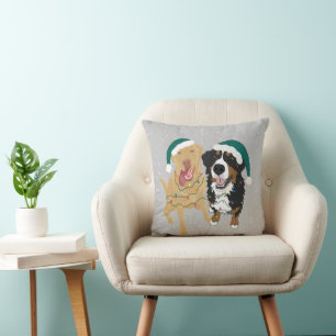 Christmas Dudley And Bernese Throw Pillow