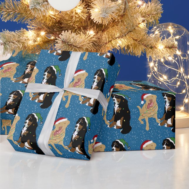Christmas Dudley Labrador and Bernese Mountain Dog Wrapping Paper (Holidays)