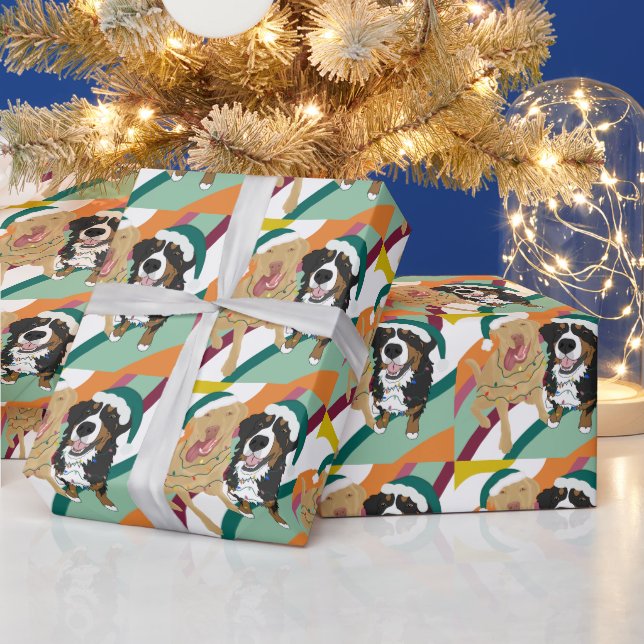 Christmas Dudley Labrador and Bernese Mountain Dog Wrapping Paper (Holidays)