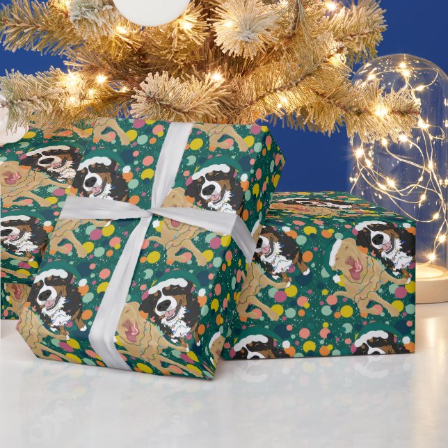 Christmas Dudley Labrador and Bernese Mountain Dog Wrapping Paper (Holidays)