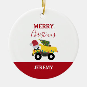 Christmas Dump Truck Construction Trucks Custom Ceramic Ornament